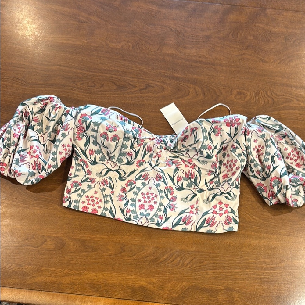 Abercrombie & Fitch Floral Puff Sleeve Blouse - Pink and Green
